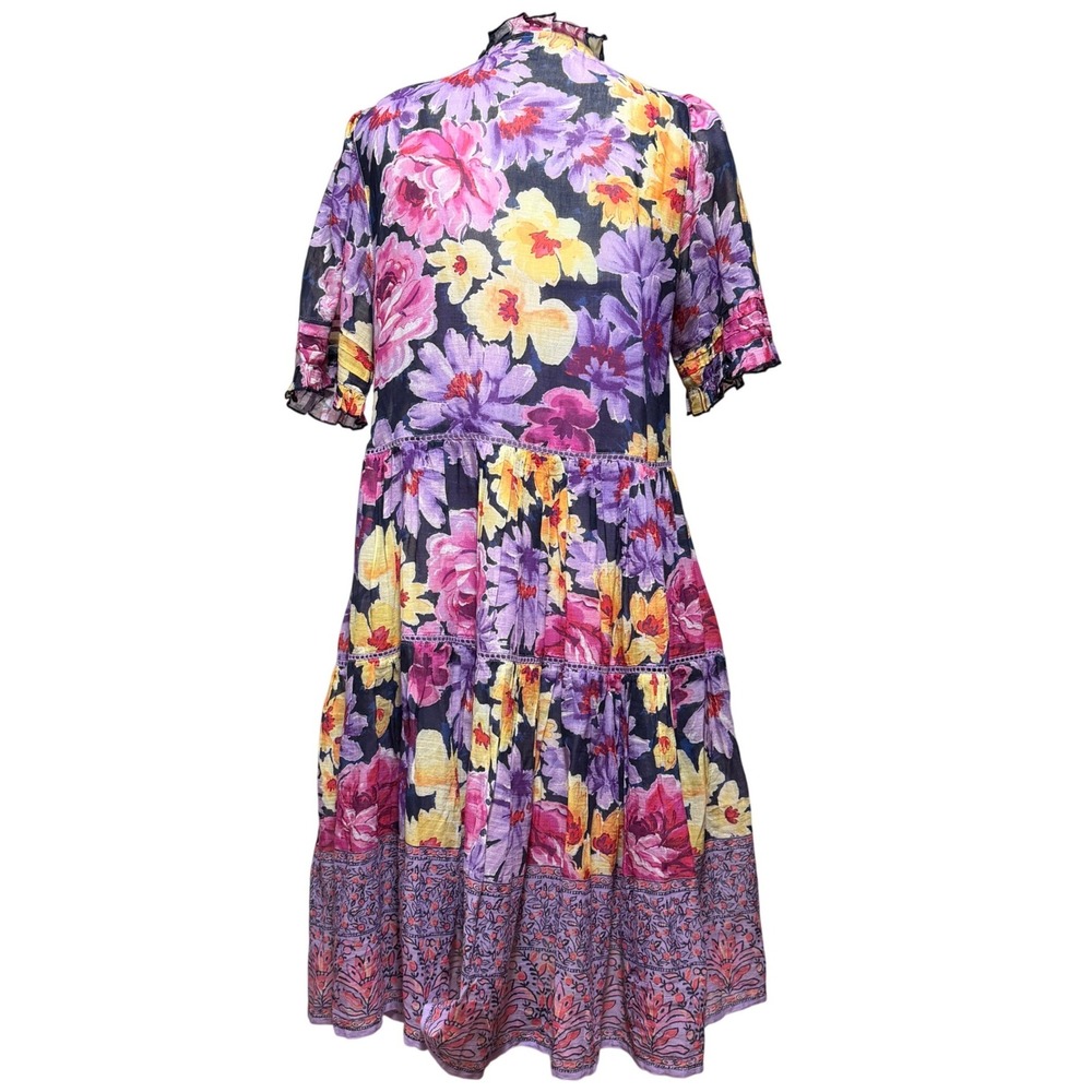Sundance Fields of Beauty sz S Tiered Floral Peasant Dress Ruffle Purple w Slip - Picture 3 of 6